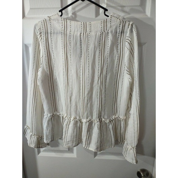 Cozy Casual Top Size M Beige And Brown Long Sleeve String Tie - Picture 5 of 10